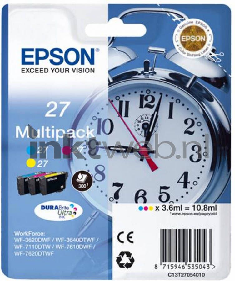 Epson inktcartridge 27, 3 kleuren, 300 pagina's OEM C13T27054012 online kopen