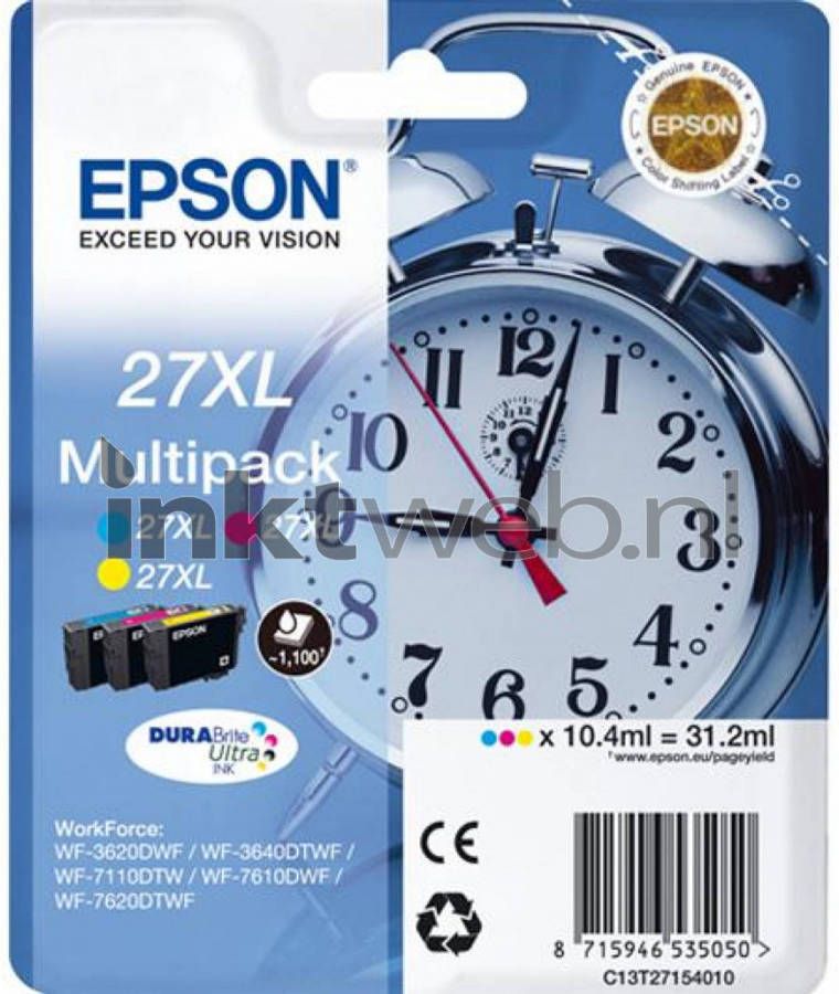 Epson cartridge Alarmklok 27XL 3CLT2715(cyaan, magenta en geel ) online kopen