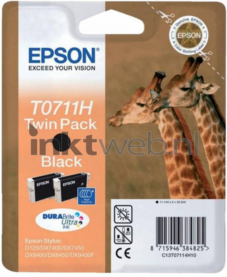 Epson inktcartridge T0711H High Capacity twin pack, 370 pagina's OEM C13T071140H10 online kopen