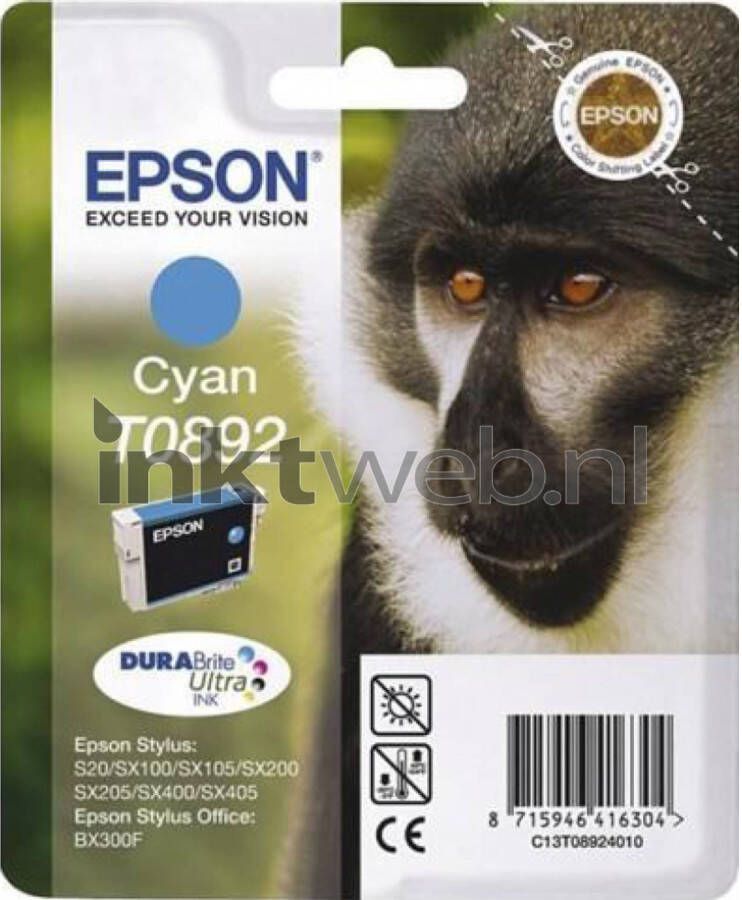 Epson inktcartridge T0892, 170 pagina&apos, s, OEM C13T08924011, cyaan online kopen
