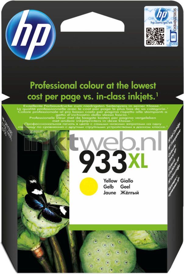 Hp inktcartridge 933XL, 825 pagina&apos, s, OEM CN056AE#301, geel, met beveiligingssysteem online kopen