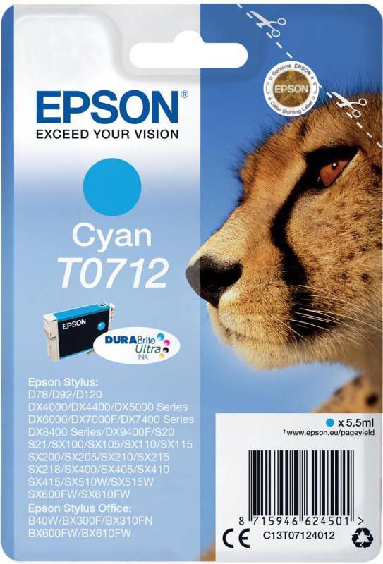 Epson inktcartridge T0712, 345 pagina&apos, s, OEM C13T07124012, cyaan online kopen