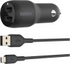 Belkin DUAL USB A CAR 1 dual USB A autolader met USB A/Micro USB kabel(Zwart ) online kopen