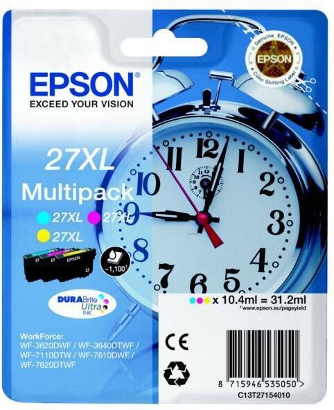 Epson inktcartridge 27XL, 1.100 pagina&apos, s, OEM C13T27154012, 3 kleuren online kopen